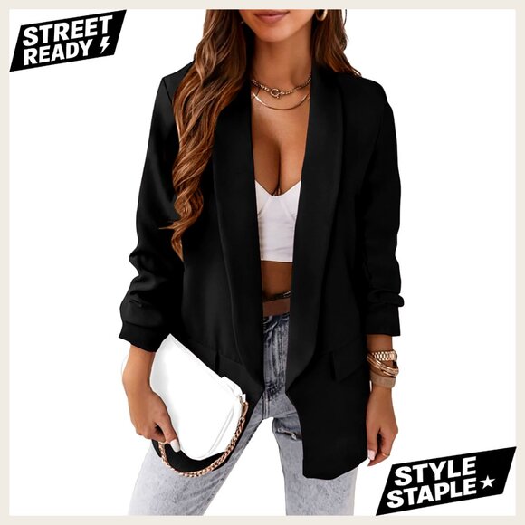 Jackets & Blazers - Oversized Blazer Open Front Shawl Collar Business Casual Polyester Jacket